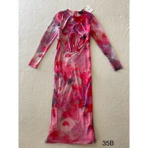 Bardot Pink Red Marble Midi Dress